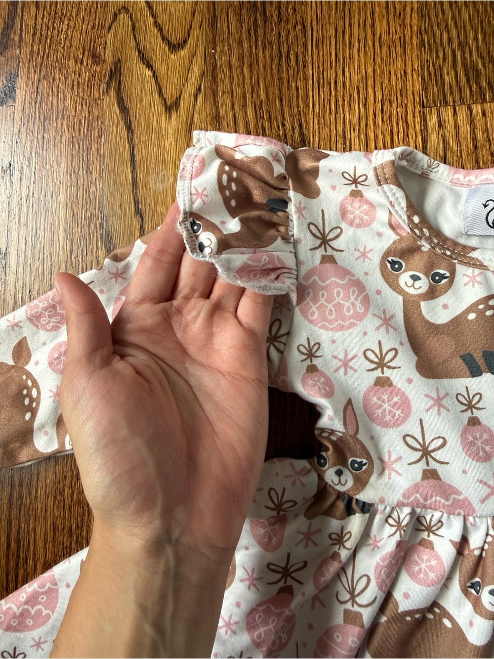 Baby Christmas Pink & Brown Deer Print Long-Sleeve Dress - Picture 4 of 4